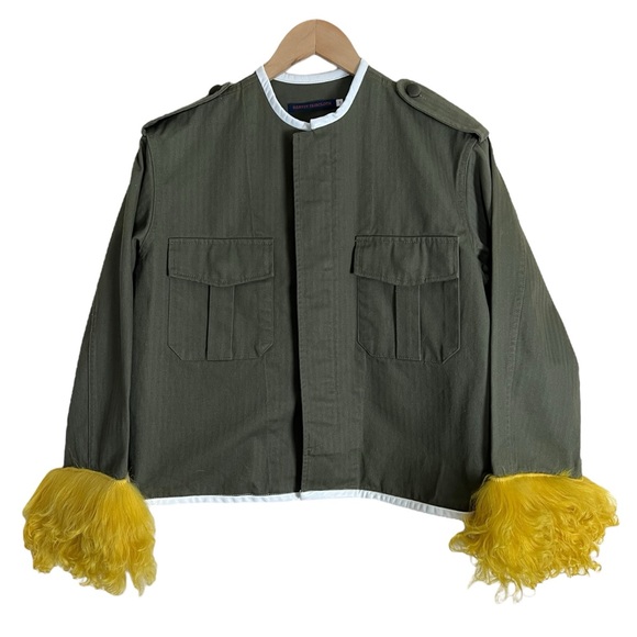 Harvey Faircloth Military Jacket with Leather Trim & Lamb Shearling Cuffs Small - Picture 17 of 17